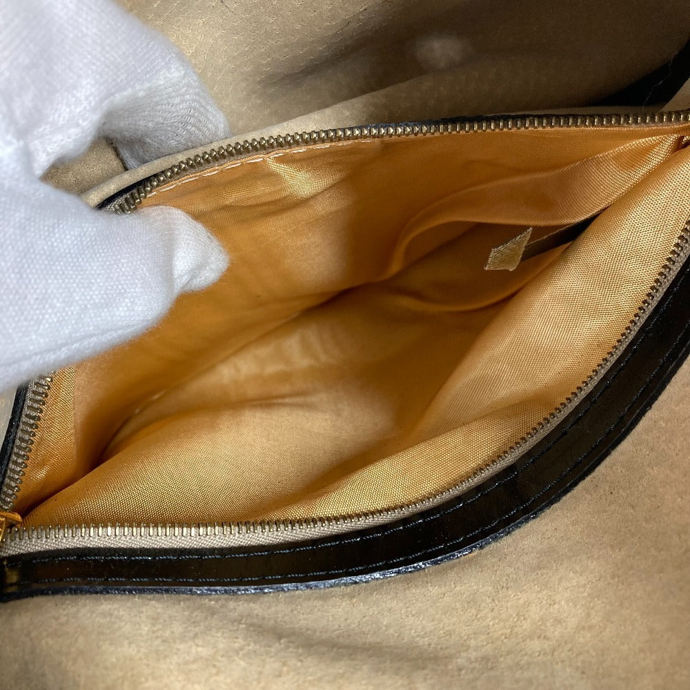 FENDI ZUCCA Logo Shoulder Bag Leather/Nylon Unisex Black
