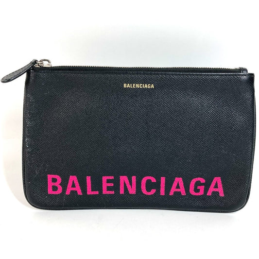 BALENCIAGA 545773 Logo Bi-Color Bag Second Bag Pouch Clutch Bag Leather Unisex Black