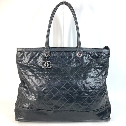 CHANEL CC Coco Mark Logo Charm Matelasse Quilted Shoulder Tote Bag Boston Bag Handbag Shoulder Bag Coated Canvas Unisex Black