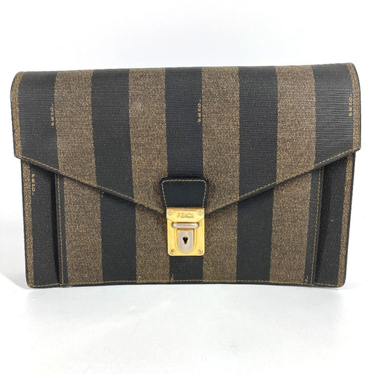FENDI Vintage Pequin Document Bag Flap Second Bag Clutch Bag PVC/Leather Unisex Khaki