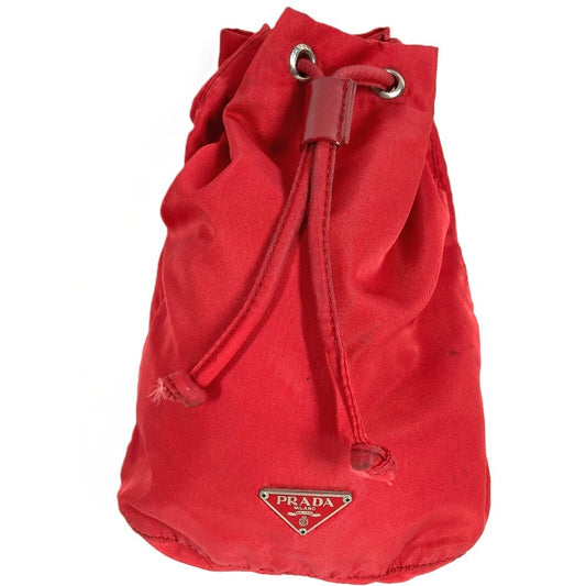 PRADA Triangle Logo Plate Drawstring Bag Handbag Makeup Pouch Multi-purpose Pouch Cosmetic Pouch Nylon Unisex Red