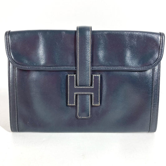 HERMES H Logo Vintage Jige PM Jige PM Bag Document Bag Flap Clutch Bag Box Calf Unisex Navy