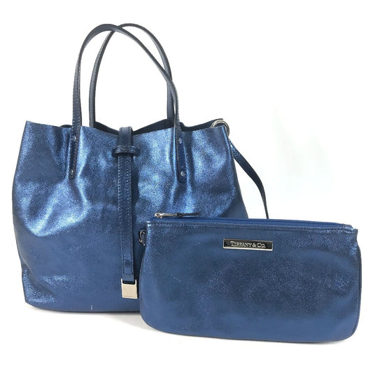 TIFFANY&Co. metallic Logo pouch included Bag Tote Bag Hand Bag Leather blue Used