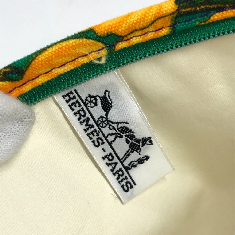 HERMES vintage Bird pattern Shoulder bag, tote bag, with 3 pouches. Shoulder Bag cotton Green/yellow Used