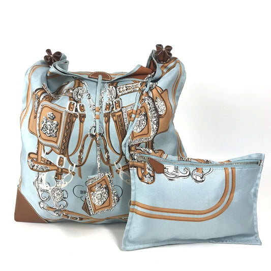 HERMES Brides de Gala Silky City PM Silky City PM Crossbody bag with pouch Shoulder Bag silk / Leather Light blue/Brown Used