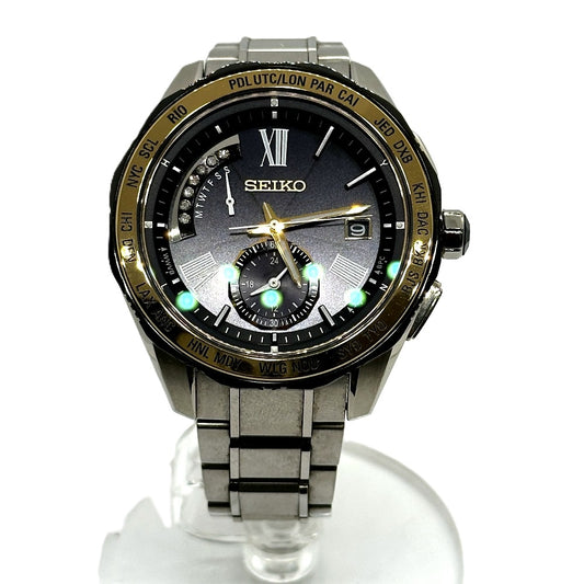 Seiko 8B54-OBGO/SAGA186 Brightz Solar Quartz Date Watch, Titanium, Men's, Silver and Gold