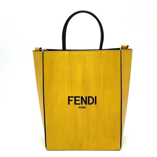 FENDI 7VA512 Logo 2-Way Small Shopping Bag Shoulder Bag Leather Women's Yellow