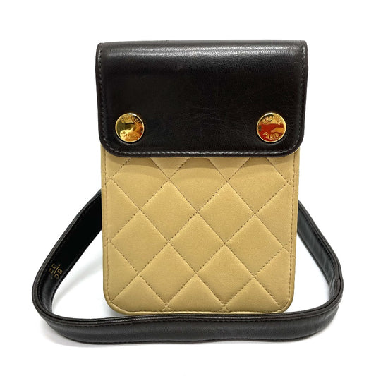 CHANEL Matelasse Two-Tone Bag Pouch Waist Bag Lambskin Women's Black/Beige