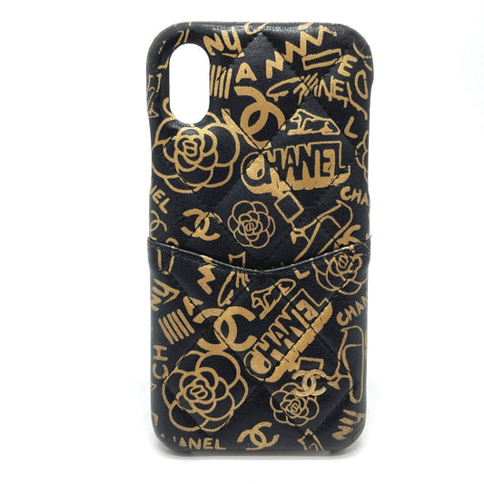 CHANEL Camellia CC Coco Mark Matelasse iPhone X & XS 2019AW Calfskin Case, Women's, Black and Gold