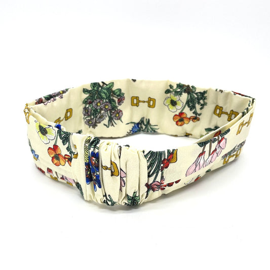 GUCCI Flower Bandana Headband, Silk, Women's, Ivory