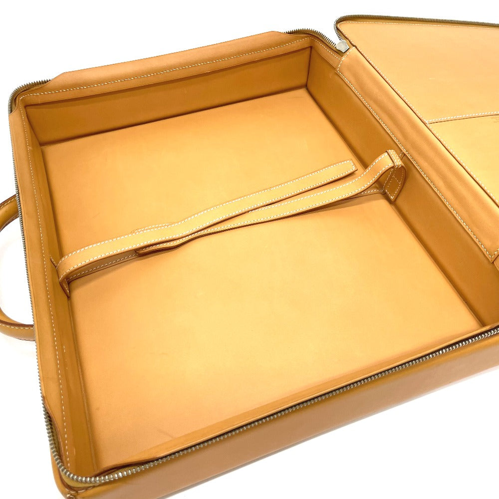 HERMES Ale Light MM Briefcase Handbag Leather Men's Natural Beige