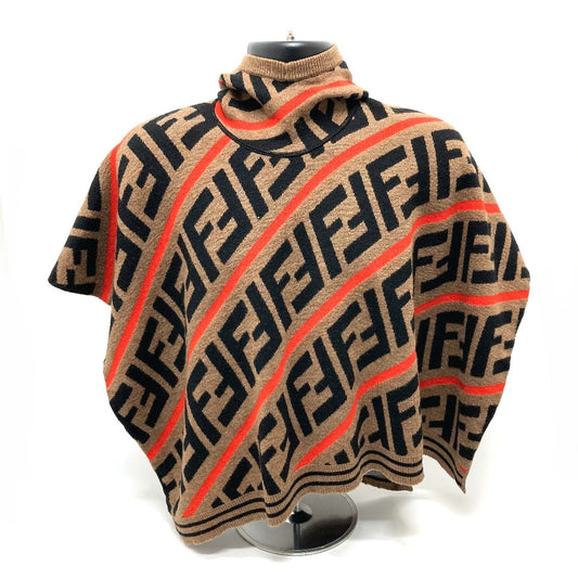 FENDI JFQ039 Zucca FF Print Hooded Cotton Poncho for Kids, Brown