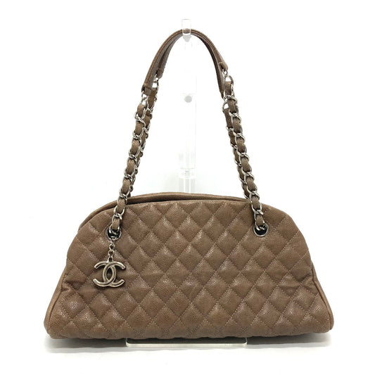 CHANEL CC Coco Mark Mademoiselle Bowling Chain Shoulder Bag in Caviar Leather, Brown