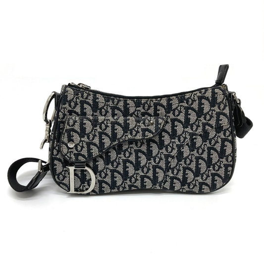 Christian Dior Trotter Oblique Saddle Bag, Crossbody Shoulder Bag, Canvas, Women's, Gray and Black