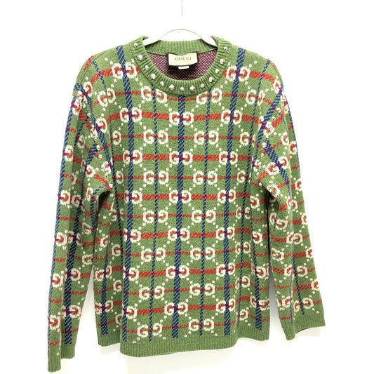 GUCCI 713571 GG Studded Knit Wool Sweater, Men's, Green