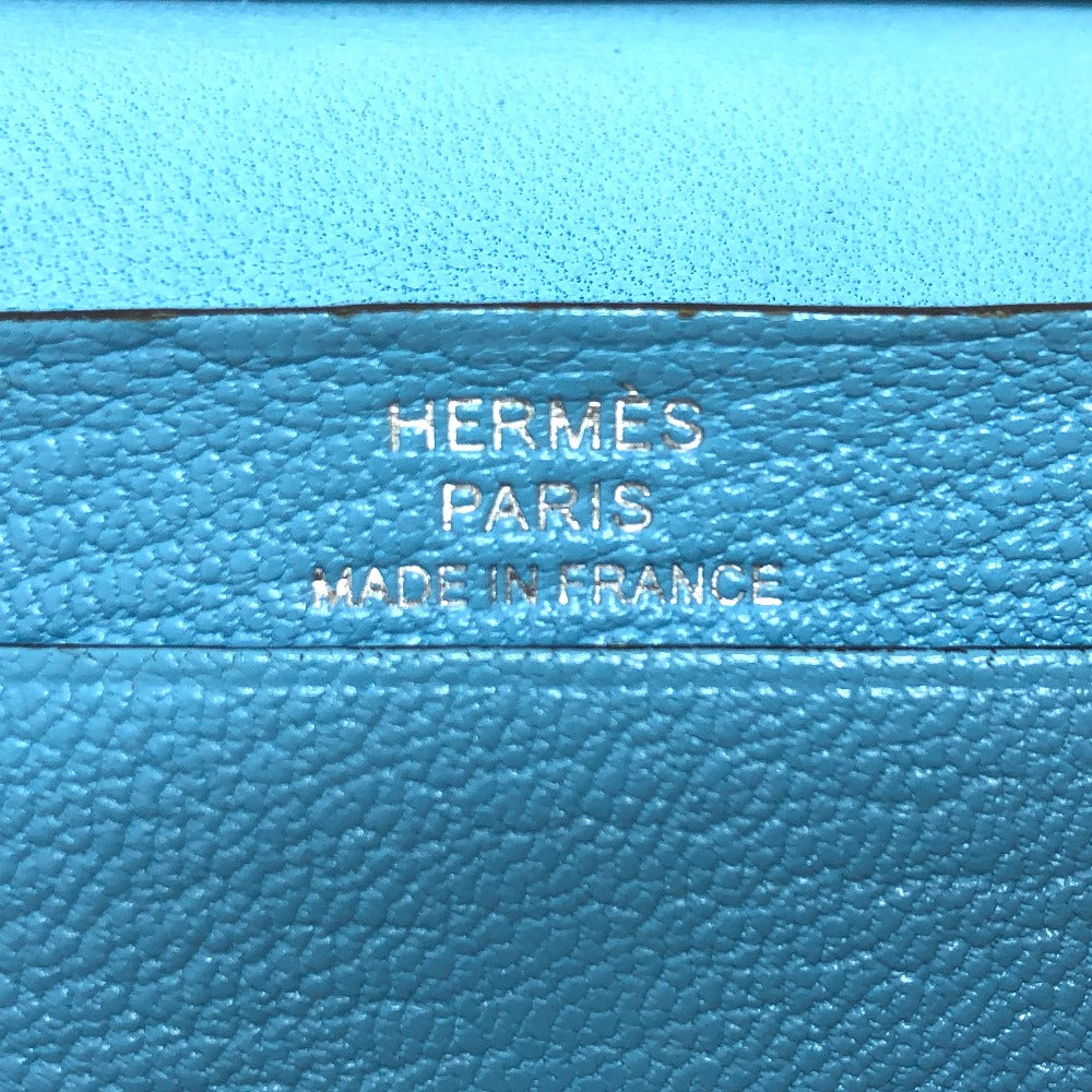 HERMES Bearn Mini Compact Card Case Chevre Coromandel Women's Blue