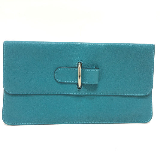 HERMES Clutch Bag with Stopper Chaine d'Ancre Flat Second Bag Pouch Chevre Mysore Women's Blue Jean