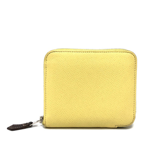 HERMES Azap Compact Silkin Bifold Wallet, Epsom Leather, Women's, Jaune Poussin (approximately 100% cotton), Multicolore with Silver Hardware