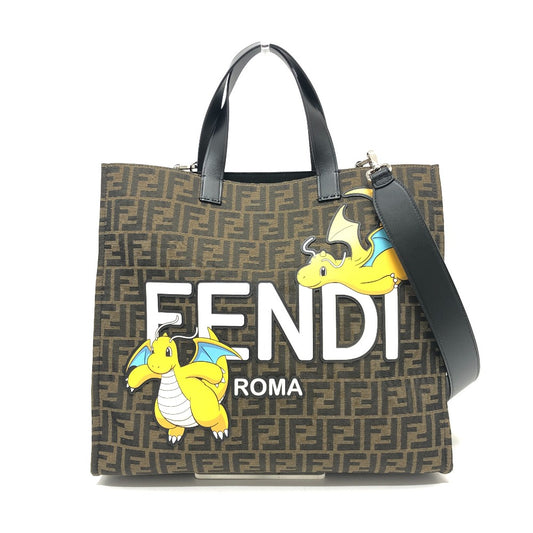 FENDI Zucca Pokemon Cairyu 2WAY Shoulder Bag Bag Shoulder Tote Bag Canvas/Leather Women's Brown