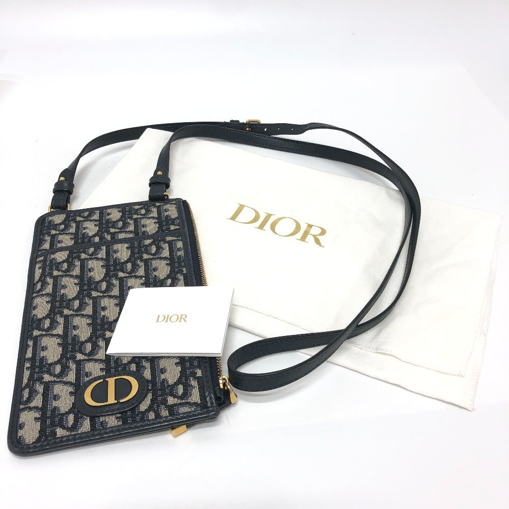 Dior オブリーグ フォンケース ウォレット 斜め掛けバッグ 肩掛けバッグ カバン バッグ ショルダーバッグ キャンバス レディース ネイビー