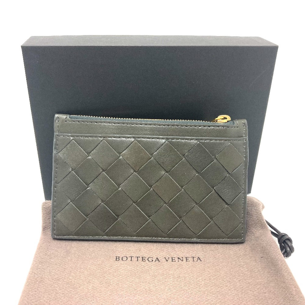 BOTTEGA VENETA イントレチャート キーポーチ 小銭入れ 小物 コインケース レザー ユニセックス カーキ系