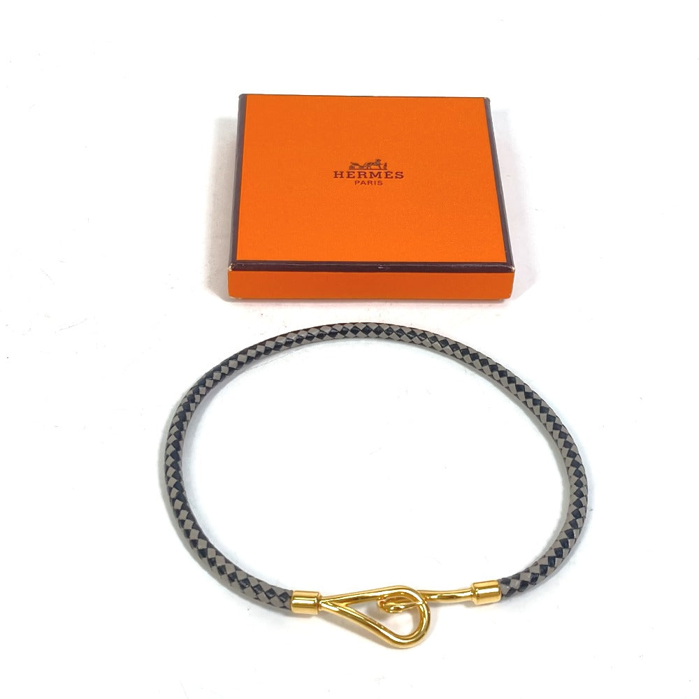 HERMES Jumbo Bracelet, Leather, Women's, Black/Gray