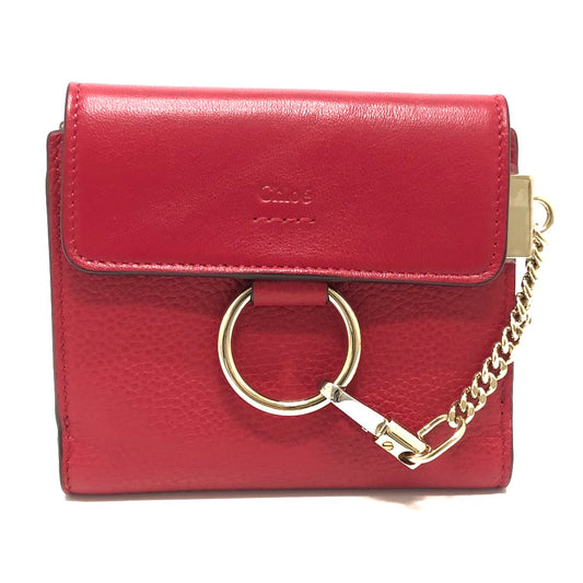 Chloe Chain Compact Wallet, Bifold Leather, Women's, Red