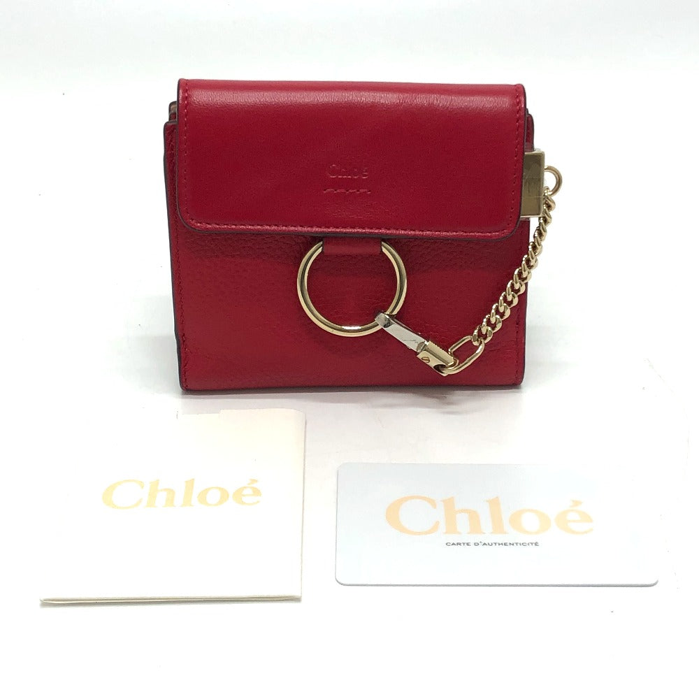 Chloe チェーン コンパクト ウォレット 2つ折り財布 レザー レディース レッド