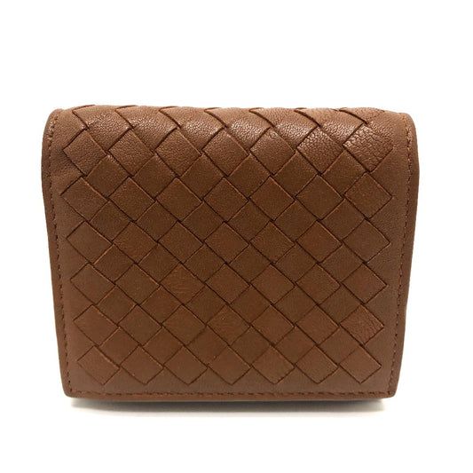 BOTTEGA VENETA Intrecciato Compact Wallet, Tri-fold Leather, Women's, Brown