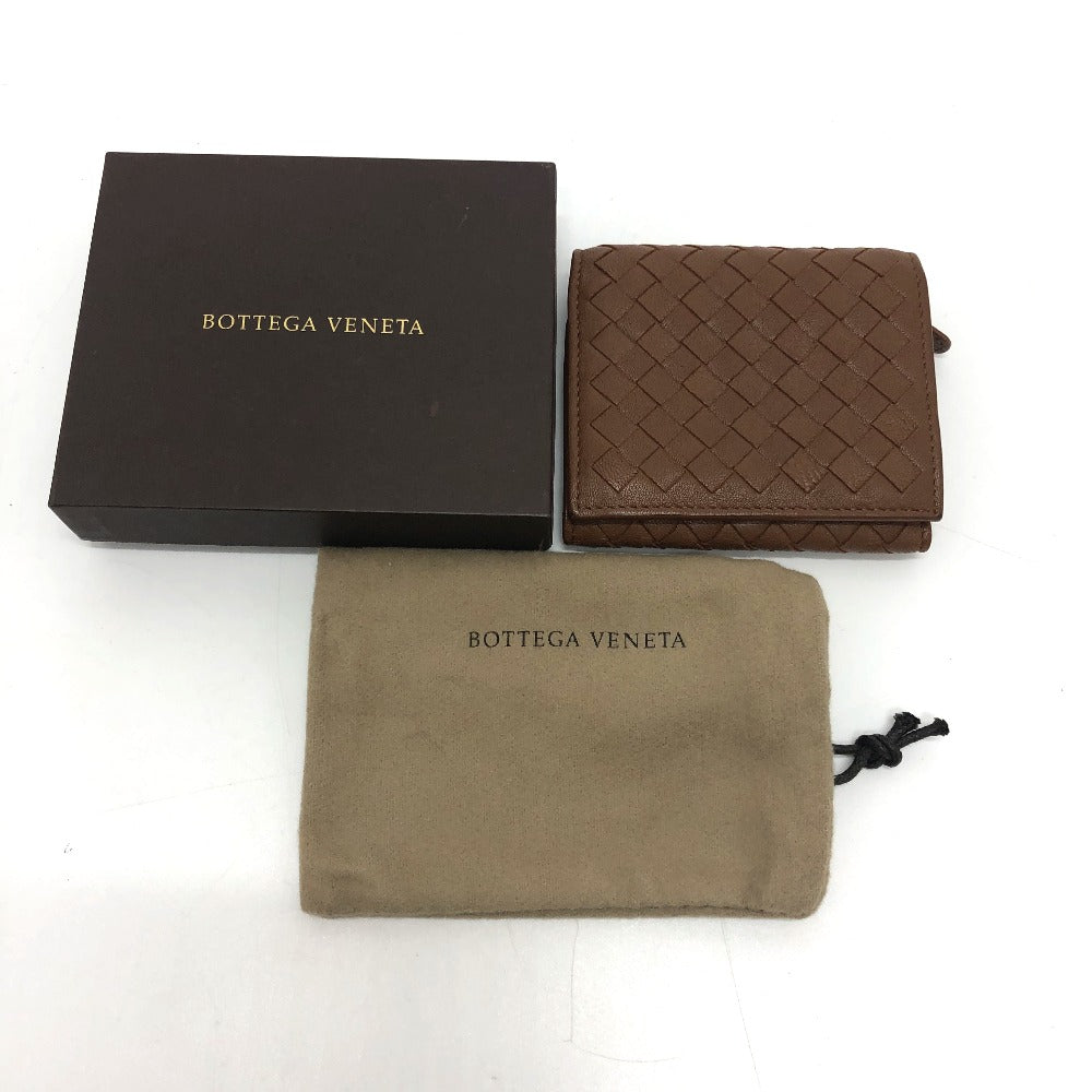 BOTTEGA VENETA イントレチャート コンパクトウォレット サイフ 3つ折り財布 レザー レディース ブラウン