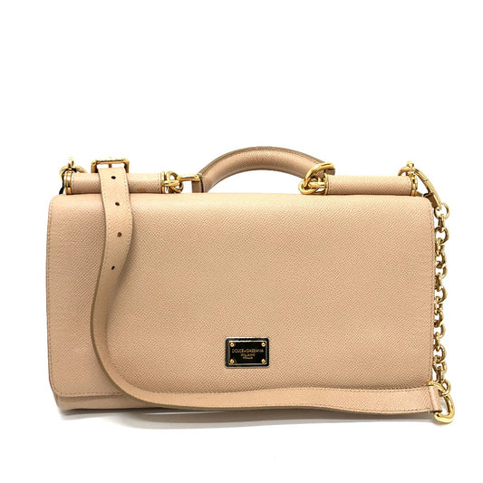 DOLCE&GABBANA Sicily Plate 2-Way Bag, Leather Shoulder Bag, Women's, Beige