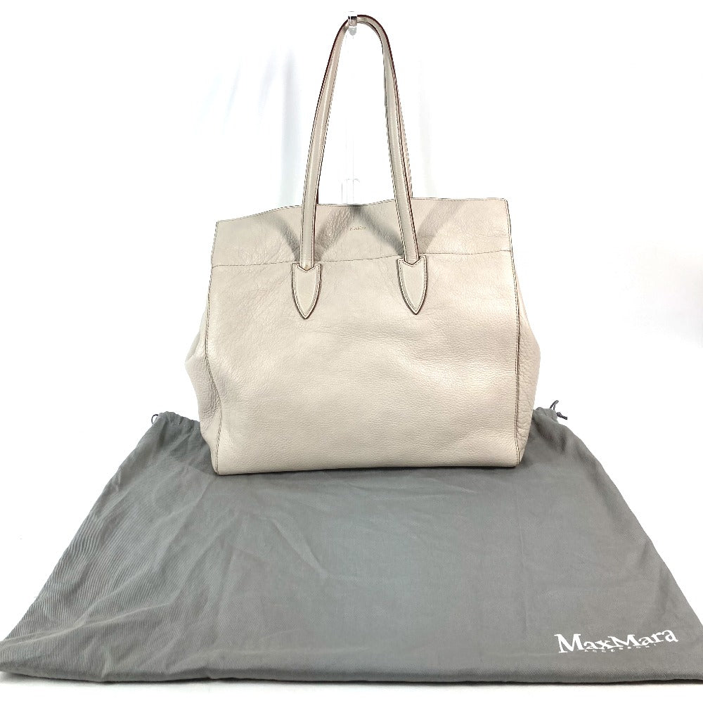 MAX MARA Logo Tote Bag with Pouch, Leather Shoulder Bag, Women's, Greige