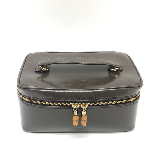 GUCCI 032.1956 Old Gucci Bamboo Handbag/Pouch/Vanity Bag in Brown Calfskin Leather