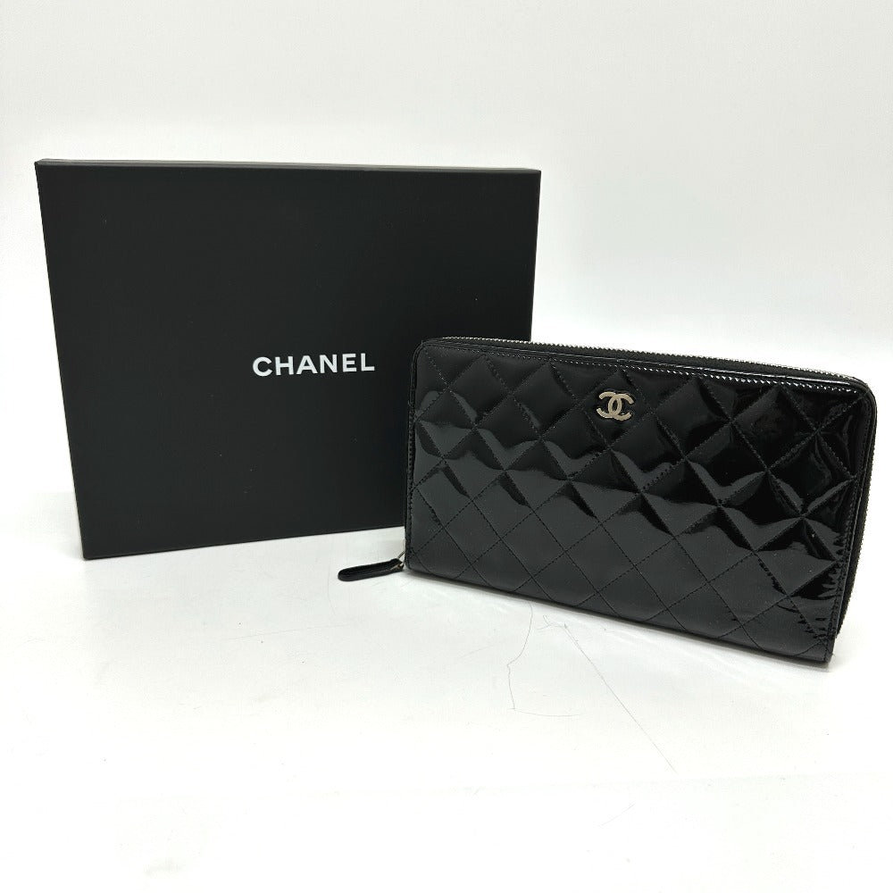 CHANEL マトラッセ ラウンド 長財布 パテントカーフレザー レディース ブラック - brandshop-reference