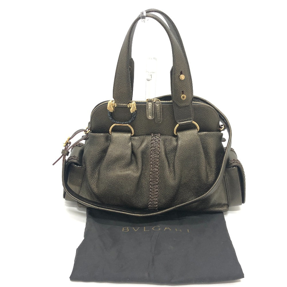 BVLGARI Leoni Bag 2-Way Handbag, Shoulder Bag, Crossbody Bag, Tote Bag, Leather, Women's, Bronze