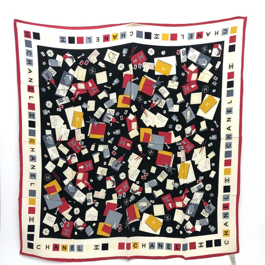 CHANEL Multi-Design Coco Mark No. 5 Apparel Large Stole/Shawl Vintage Scarf Silk Women's Multicolor