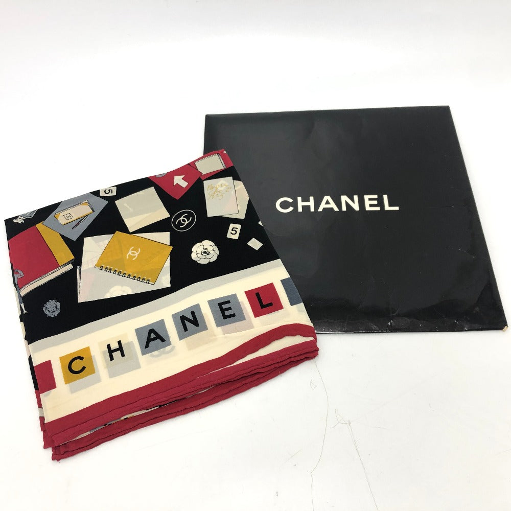 CHANEL Multi-Design Coco Mark No. 5 Apparel Large Stole/Shawl Vintage Scarf Silk Women's Multicolor