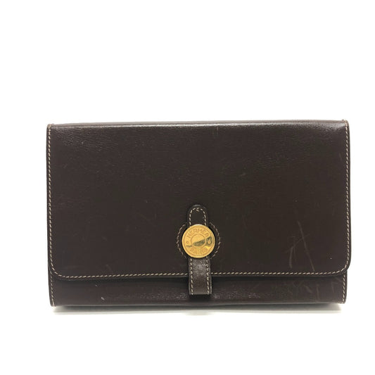 HERMES Dogon Serie Box Bag, Square Clutch, Mini Bag, Party Bag, Pouch, Box Calf Leather, Women's, Brown