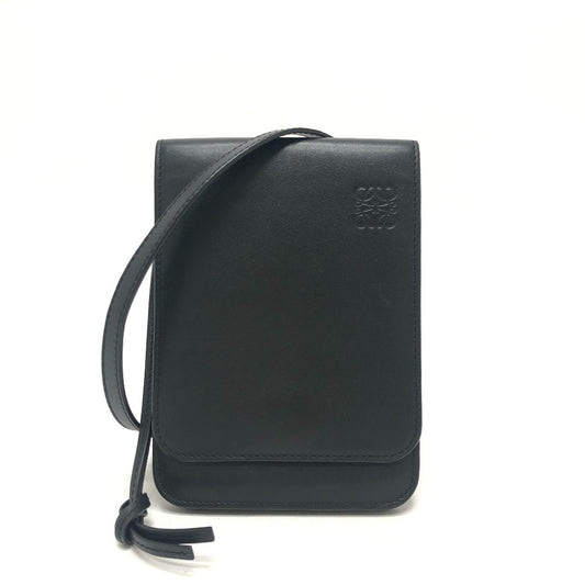 LOEWE Logo Gusset Flat Crossbody Pochette Shoulder Bag in Black Leather for Women