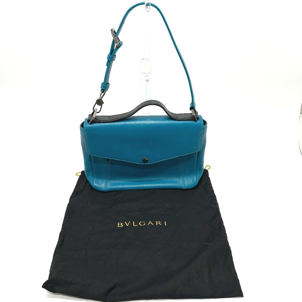 BVLGARI 38639 Flap 2-Way Bag, Handbag, Leather, Women's, Turquoise Blue