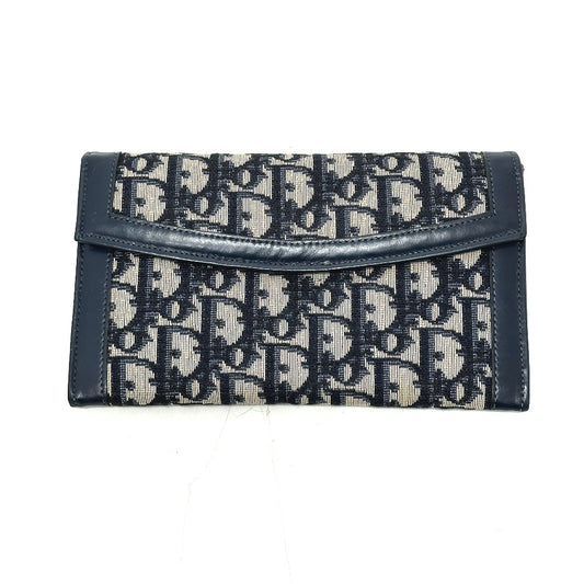 Dior トロッター ジャガード ヴィンテージ フラップ ロングウォレット がま口 長財布 ジャガード レディース ネイビー - brandshop-reference