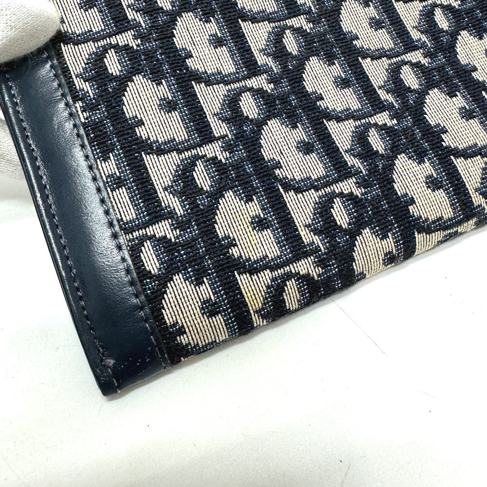 Dior トロッター ジャガード ヴィンテージ フラップ ロングウォレット がま口 長財布 ジャガード レディース ネイビー