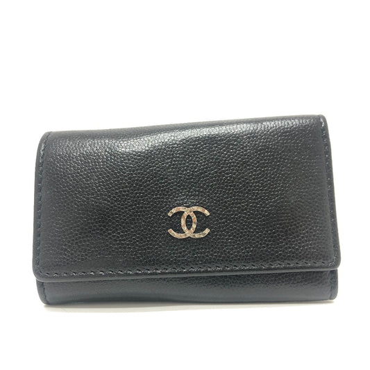 CHANEL Brilliant Coco Mark 6-Key Key Case, Soft Caviar Leather, Women's, Black