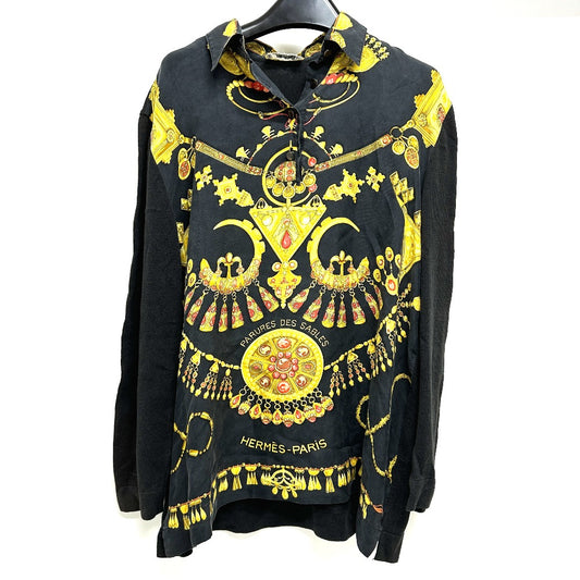 HERMES ヴィンテージ ツイルレーヌ アパレル 長袖シャツ シルク レディース ブラック×ゴールド - brandshop-reference