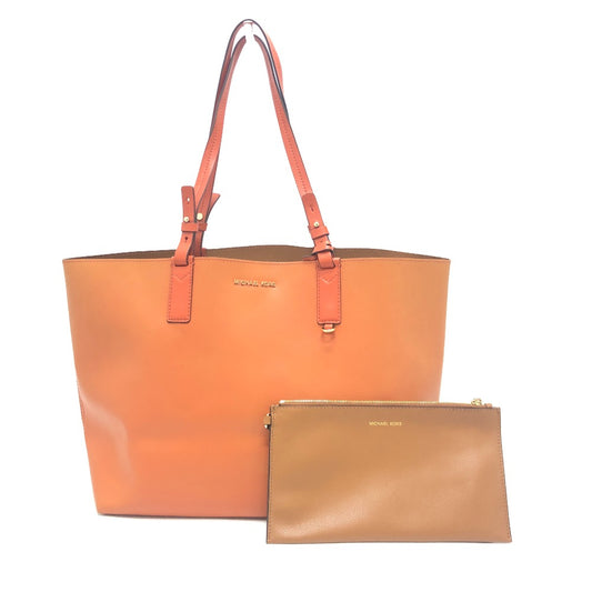 Michael Kors Logo Beg Beg Reversible Handbag Tote Bag Kulit Wanita Brown X Orange