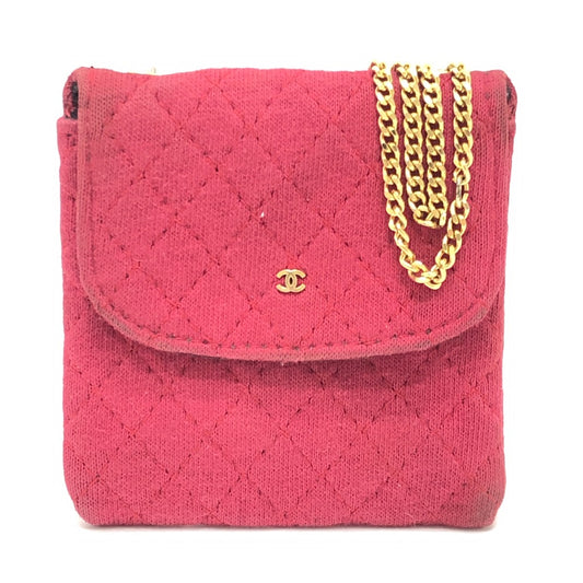 CHANEL Cocomark Matelasse Chain Miniature Pouch Shoulder Bag Jersey Women's Red