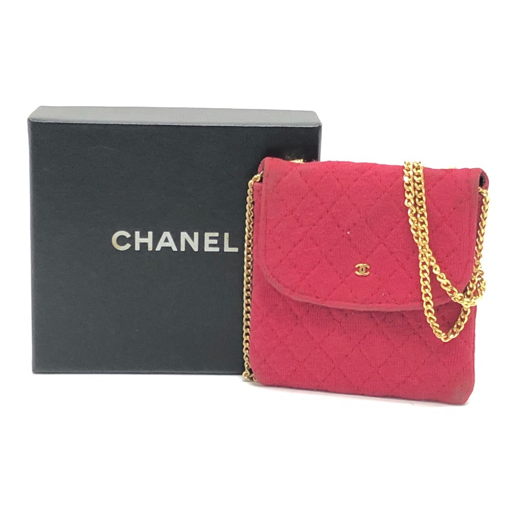 CHANEL Coco Mark Matelasse Chain Miniature Pouch Shoulder Bag Jersey Women's Red