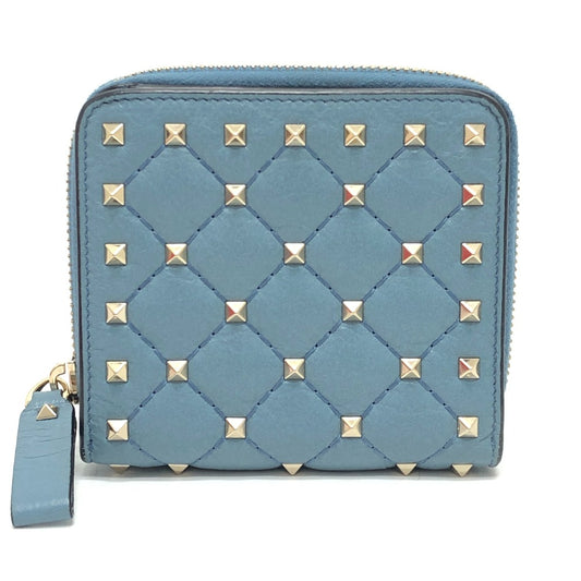Valentino Quilted Rockstud Wallet Compact Wallet Bifold Wallet Leather Women Blue
