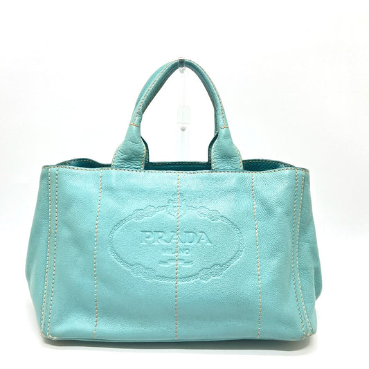 PRADA BN1872 Logo Canapa Handbag Large Capacity Tote Bag Leather Women's Blue
