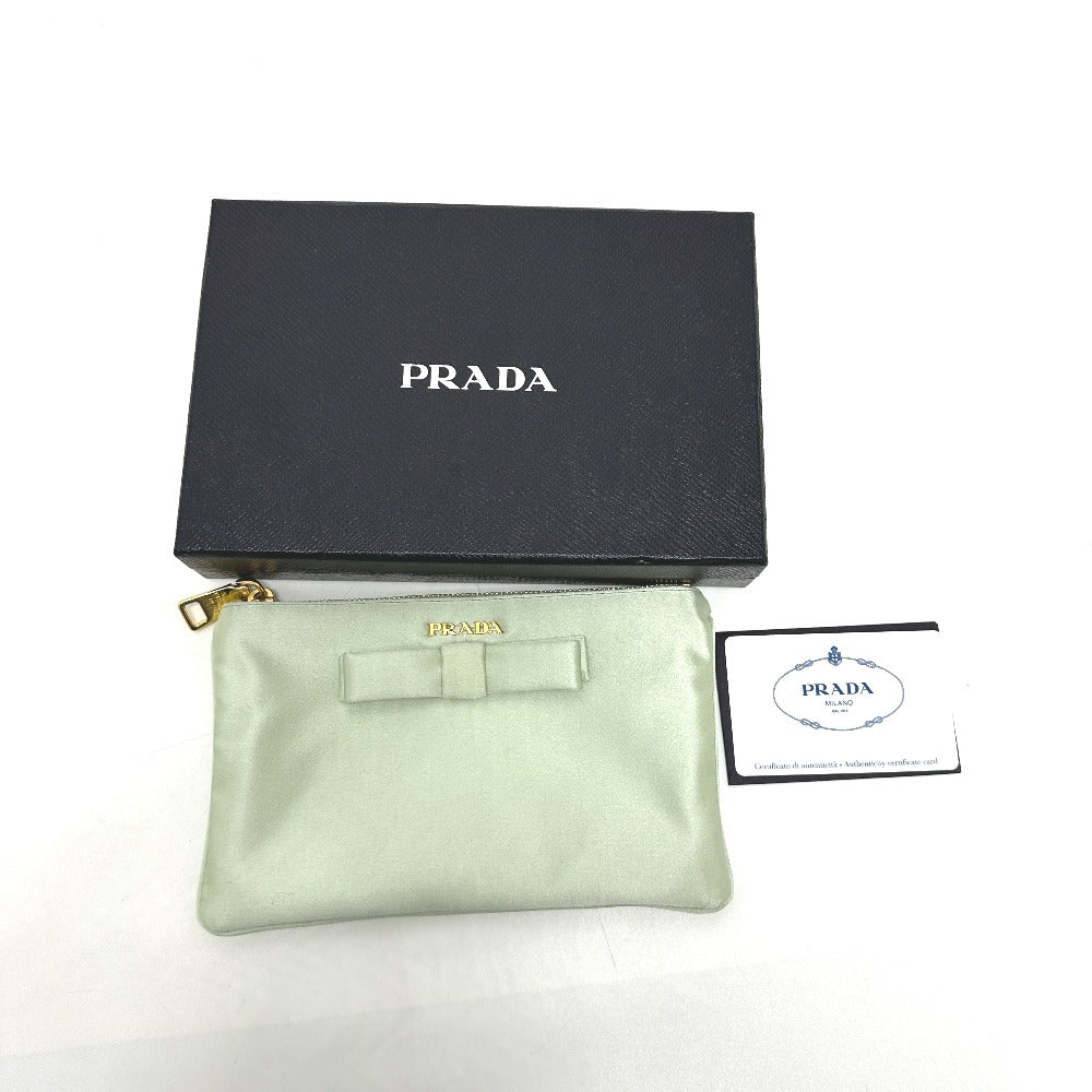 PRADA 1M1214 Logo Ribbon Flat Clutch Bag, Makeup Pouch, Multi-Pouch, Satin, Women's, ACQUA Green
